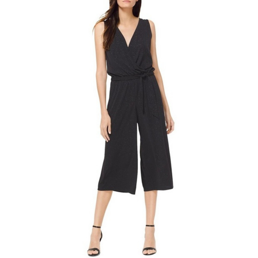Michael Kors EUC Cropped Glitter Wrap Jumpsuit Medium